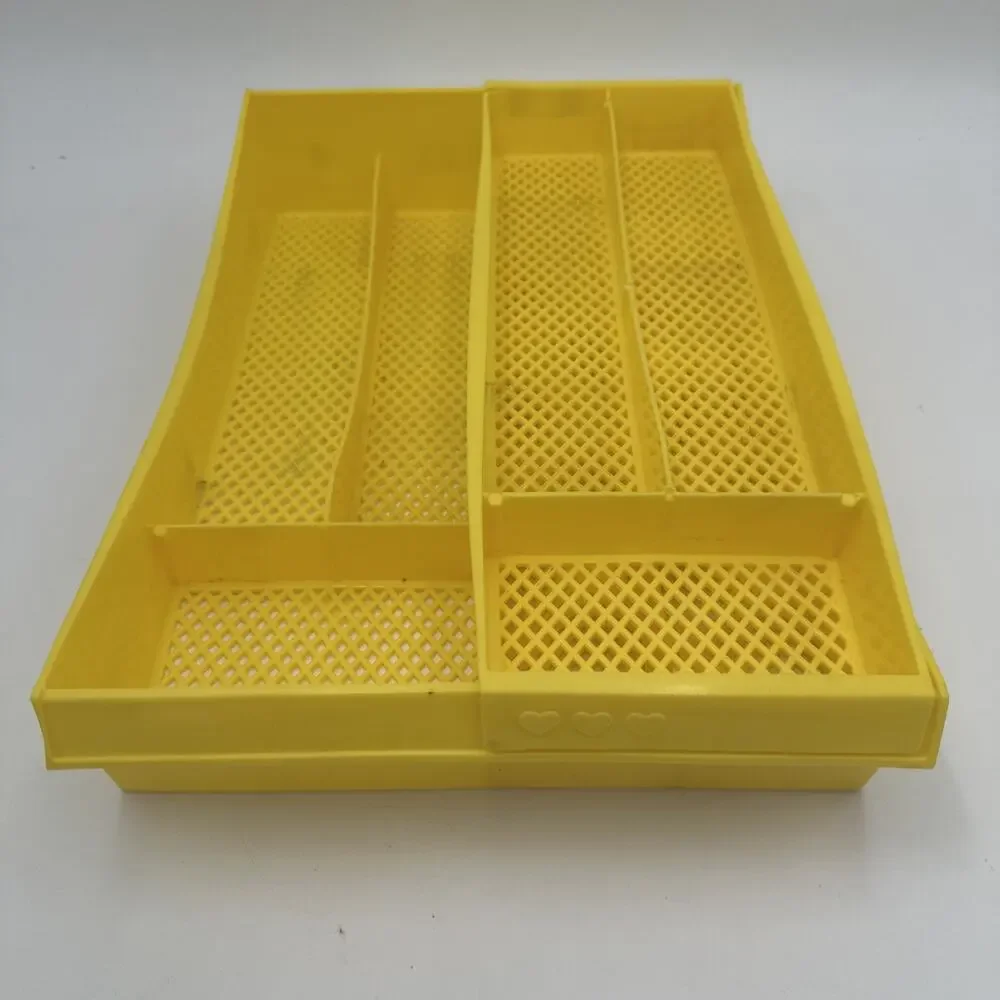 Vintage Yellow Mesh Bottom Plastic Utensil Drawer Organizer Tray
